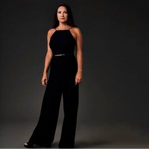 Black Halo Black Halter Wide-Leg Jumpsuit with Belt - HAS BEEN ALTERED